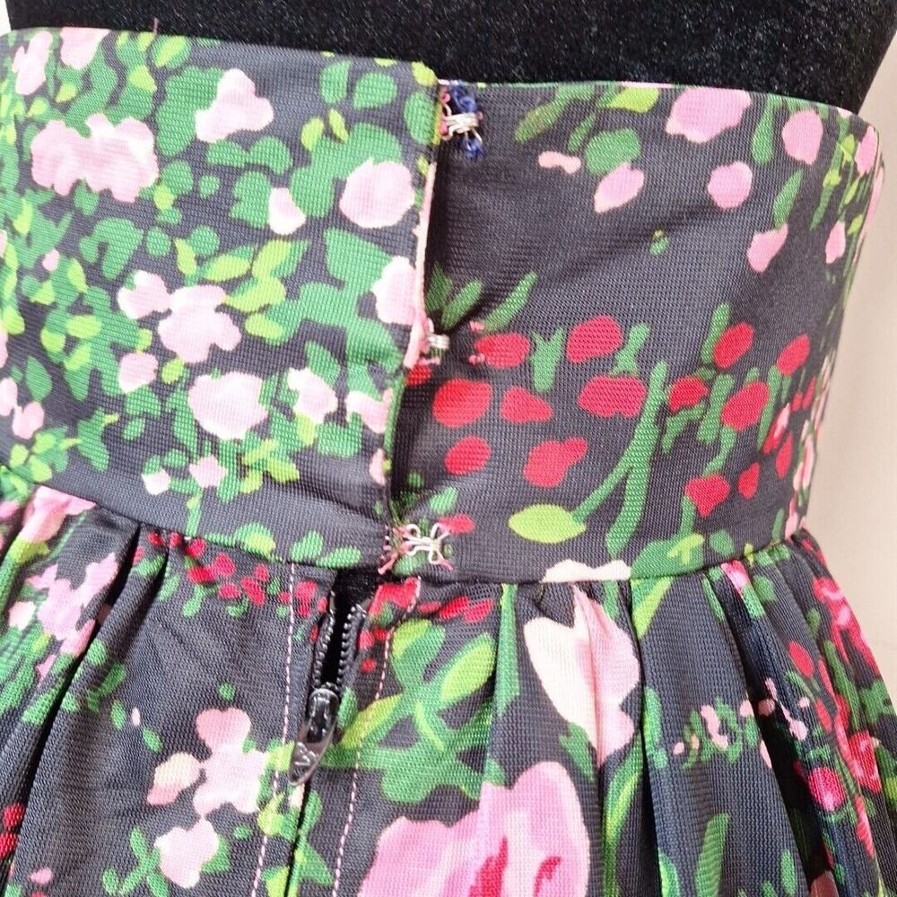 Vintage 70s High Waist Black Pink Rose Floral Maxi Skirt Mod Hippie Size Small - Picture 4 of 12
